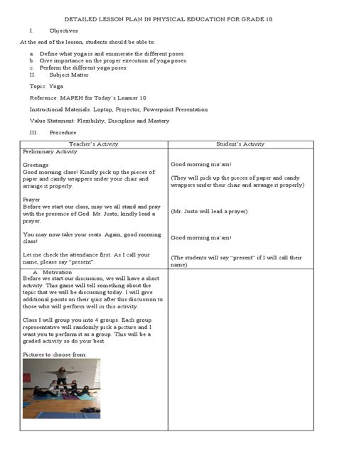 (DOC) A Detailed Lesson Plan in Physical Education Grade 10 Hand.